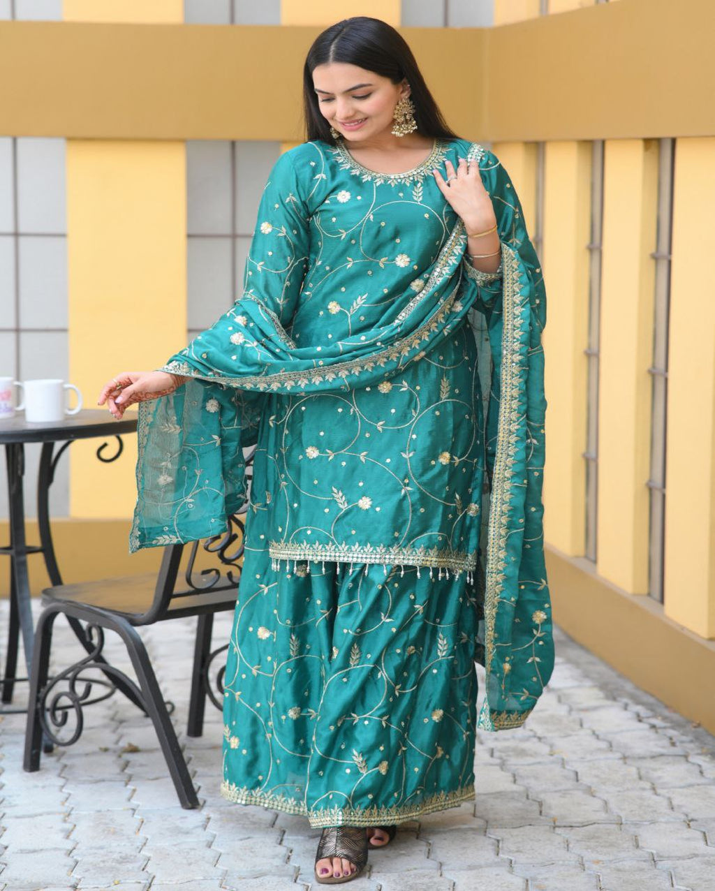 Lehenga Mart Designer Chinon Suit With Sequence Embroidered Work - Green