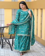 Lehenga Mart Designer Chinon Suit With Sequence Embroidered Work - Green