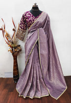 Teeya Creation Onion Color Gold Crush Tissue Saree With Lace Border - Distacart