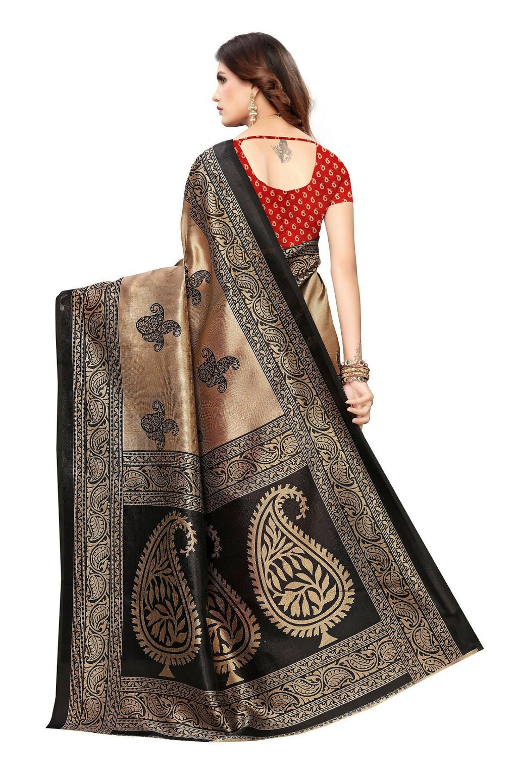 Vamika Red Printed Art Silk Saree