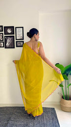 Vamika Embroidery Mustard Georgette Bollywood Saree - Distacart
