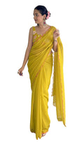 Vamika Embroidery Mustard Georgette Bollywood Saree - Distacart