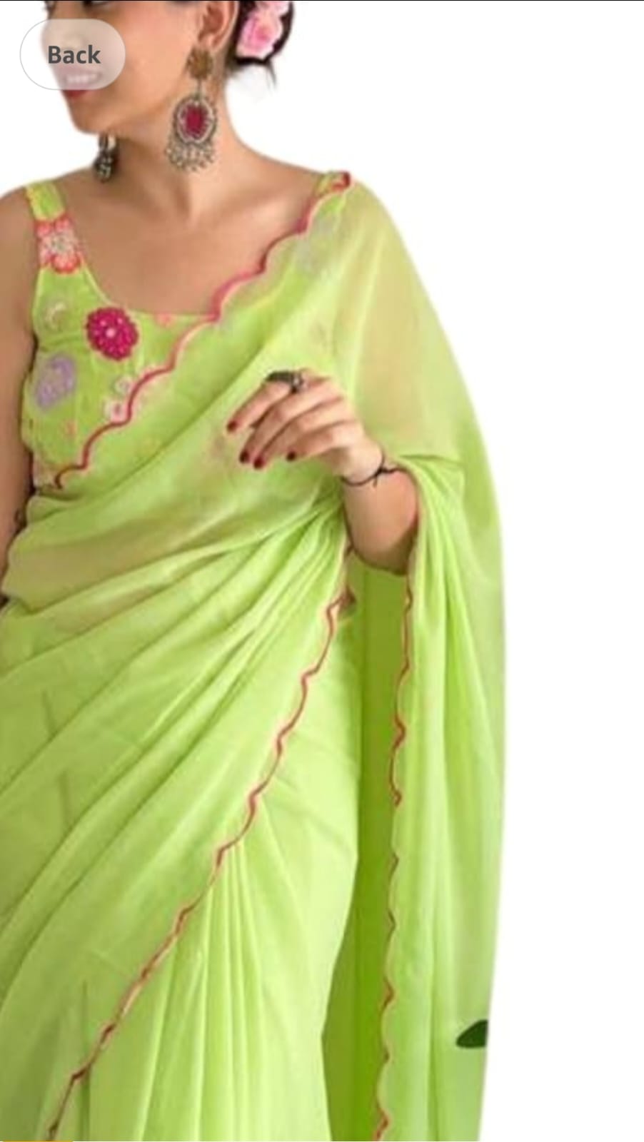 Vamika Embroidery Parrot Green Georgette Bollywood Saree - Distacart