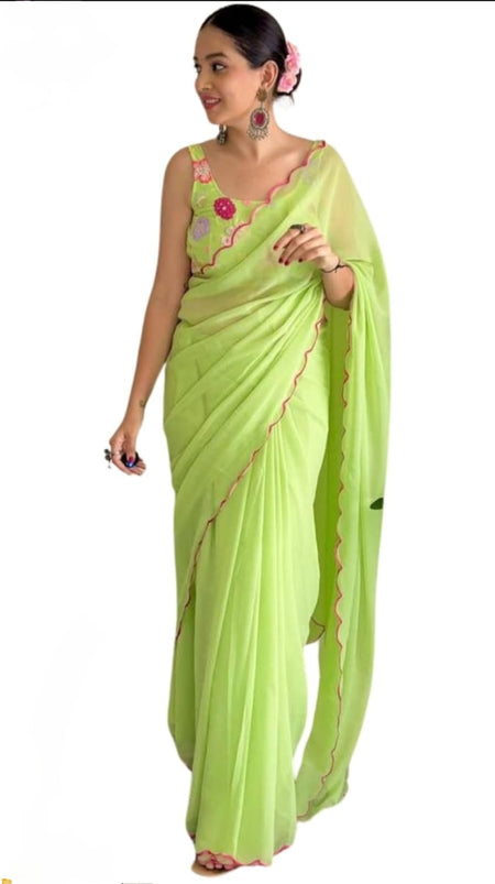 Vamika Embroidery Parrot Green Georgette Bollywood Saree