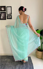 Vamika Embroidery Sky Blue Georgette Bollywood Saree - Distacart