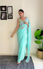 Vamika Embroidery Sky Blue Georgette Bollywood Saree - Distacart