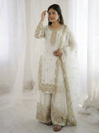 Teeya Creation White Color Fendy Silk Embroidery Work Wedding Wear Salwar Suit - Distacart