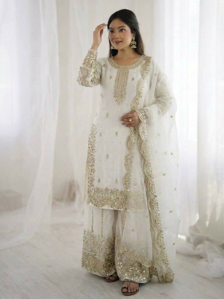 Teeya Creation White Color Fendy Silk Embroidery Work Wedding Wear Salwar Suit - Distacart