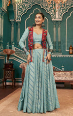 AI Fashion Pista Green Viscose Rayon Designer Navratri Lehenga Choli Collection