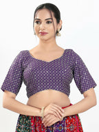 Joban Fashion Brinjal Silk Padded Blouse With Sweetheart Neck Elbow Sleeves - Distacart