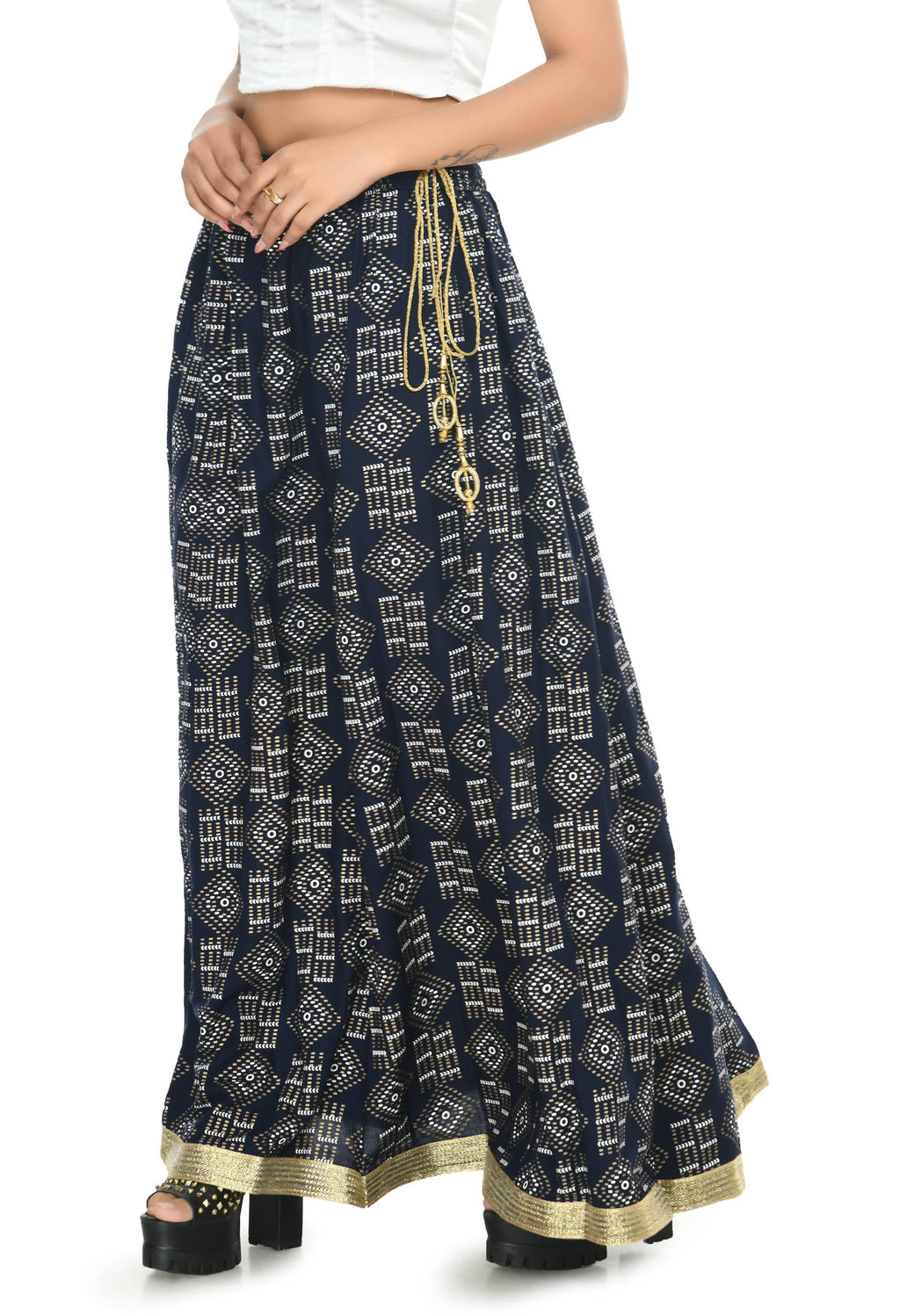 Mominos Fashion Moeza Cotton Navy Blue Printed Lehenga (Lancha)