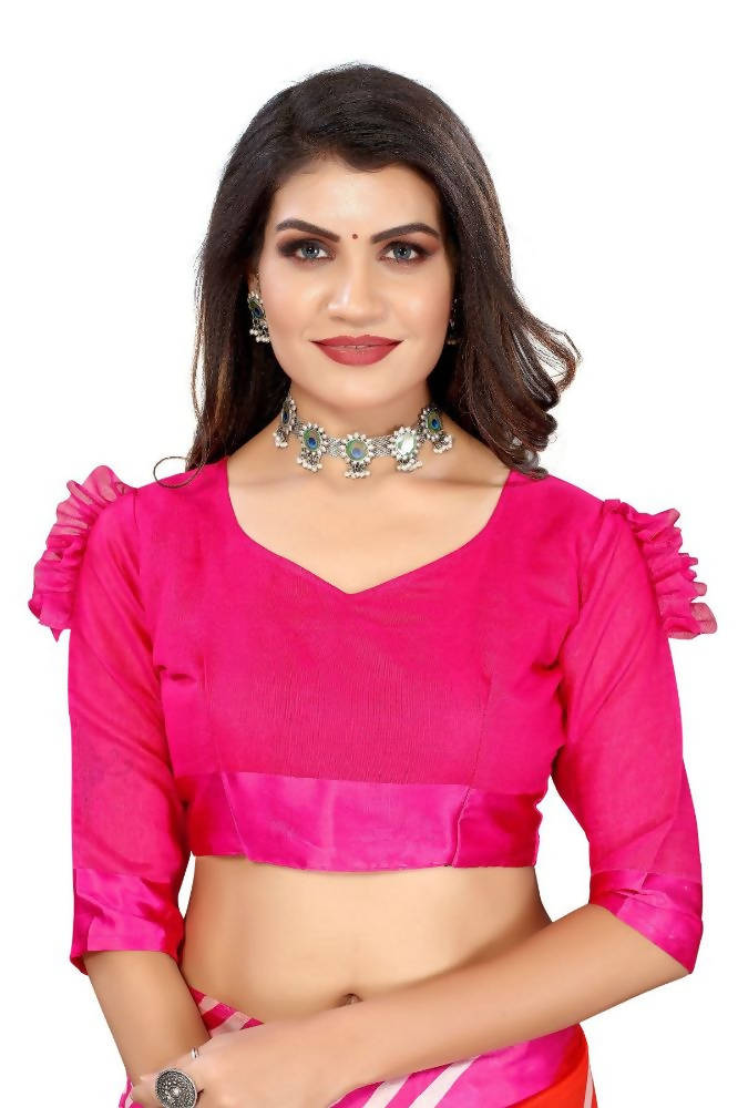 Vamika Pink Linen Satin Border Saree