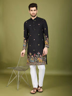 Vastranavya Black Exclusive Festival Wear Cotton Sequence Embroidered & Thread Work Kurta