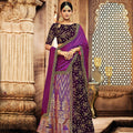Purple Jacquard Silk, Velvet Zari Embroidery Semi-Stitched Lehenga Saree - Mohmanthan Dezzy