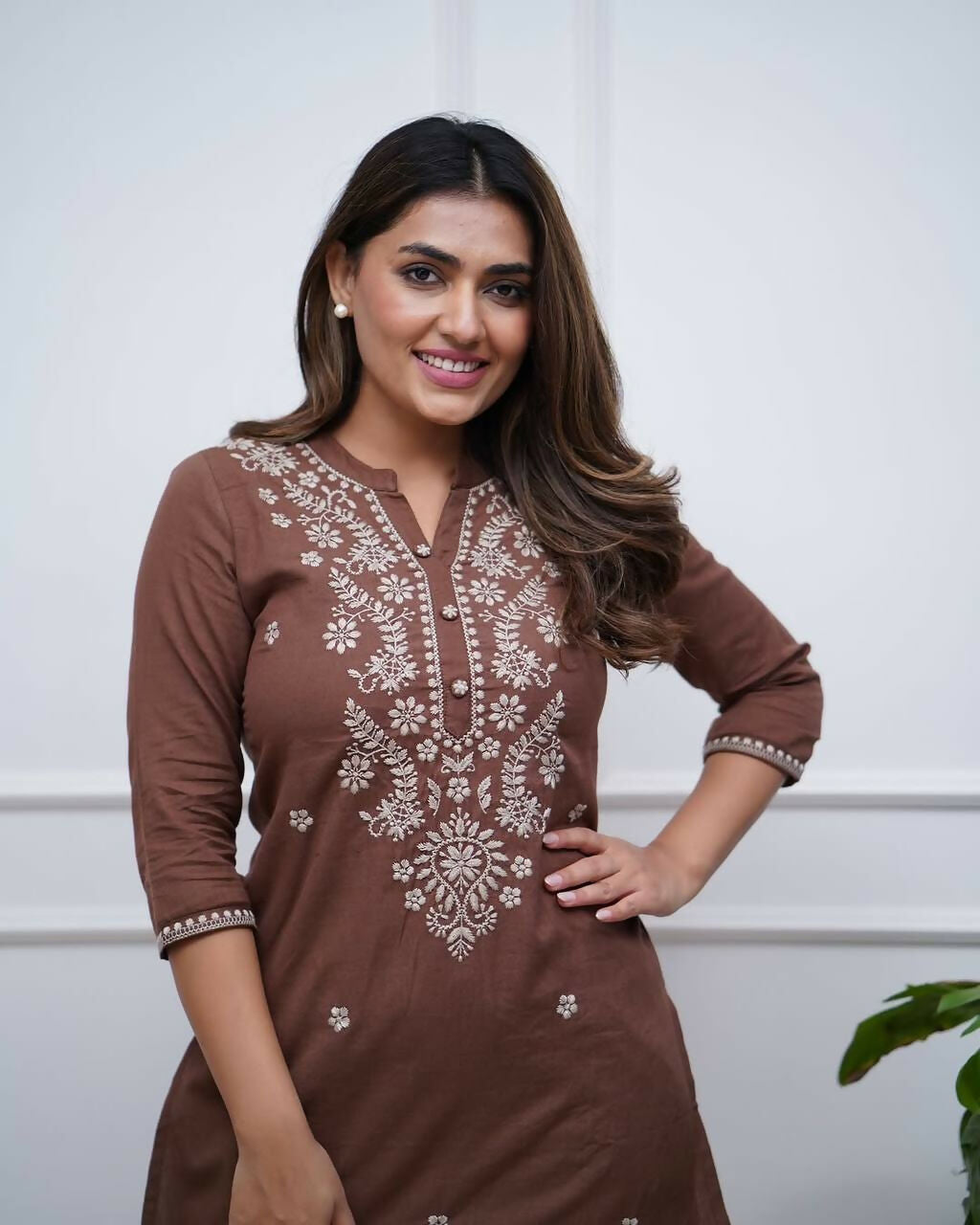 Joban Fashion Brown Kurta Set Rayon Embroidery Sequence Work - Distacart