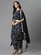 Ahalyaa Women's Black Color Crepe Digital Print Top Skirt With Shrug - Distacart