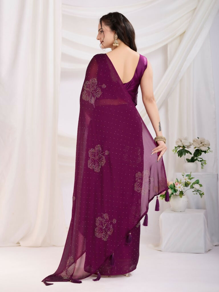Purple Rangoli Silk Diamond Work Ready To Wear Saree - Tamana