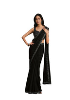 Black Crepe Silk Sequence Embroidered & Stone Work With Sequence Work Jacket Saree With Stitched Blouse - Mohmanthan La Belle
