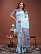 Shree Shyam Fashion Anaya Sky Blue Linen Cotton Saree