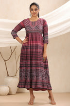 Juniper Purple muslin maxi dress with ethnic motif print with sequins & beads work - Distacart