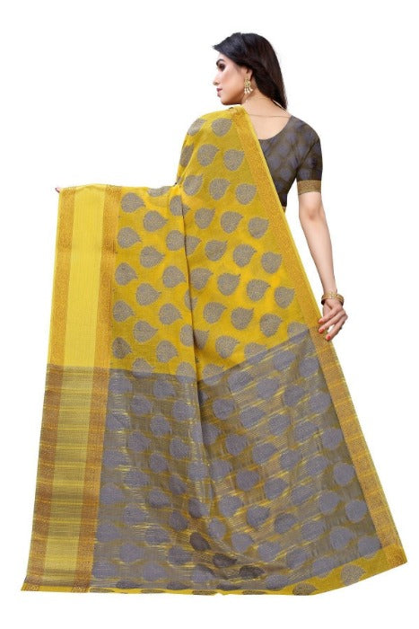 Vamika Yellow Jari Work Cotton Silk Saree 