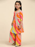 Alakhi Studio Girls Floral Georgette Printed V-Neck Kurta With Sharara - Orange
