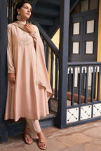 The52 Women's Beautiful Vichitra Silk Fabric Embroidery Work Flared Anarkali Pant and Dupatta Set - Distacart