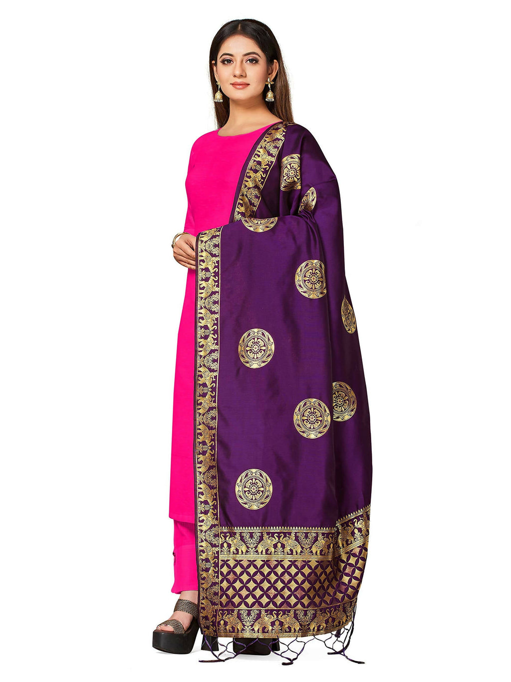 Mimosa Women's Animal Print Art Silk Purple Dupatta - Distacart