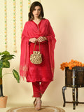 Myshka Women's Pink Velvet Kurta & Trousers With Dupatta Party Sets