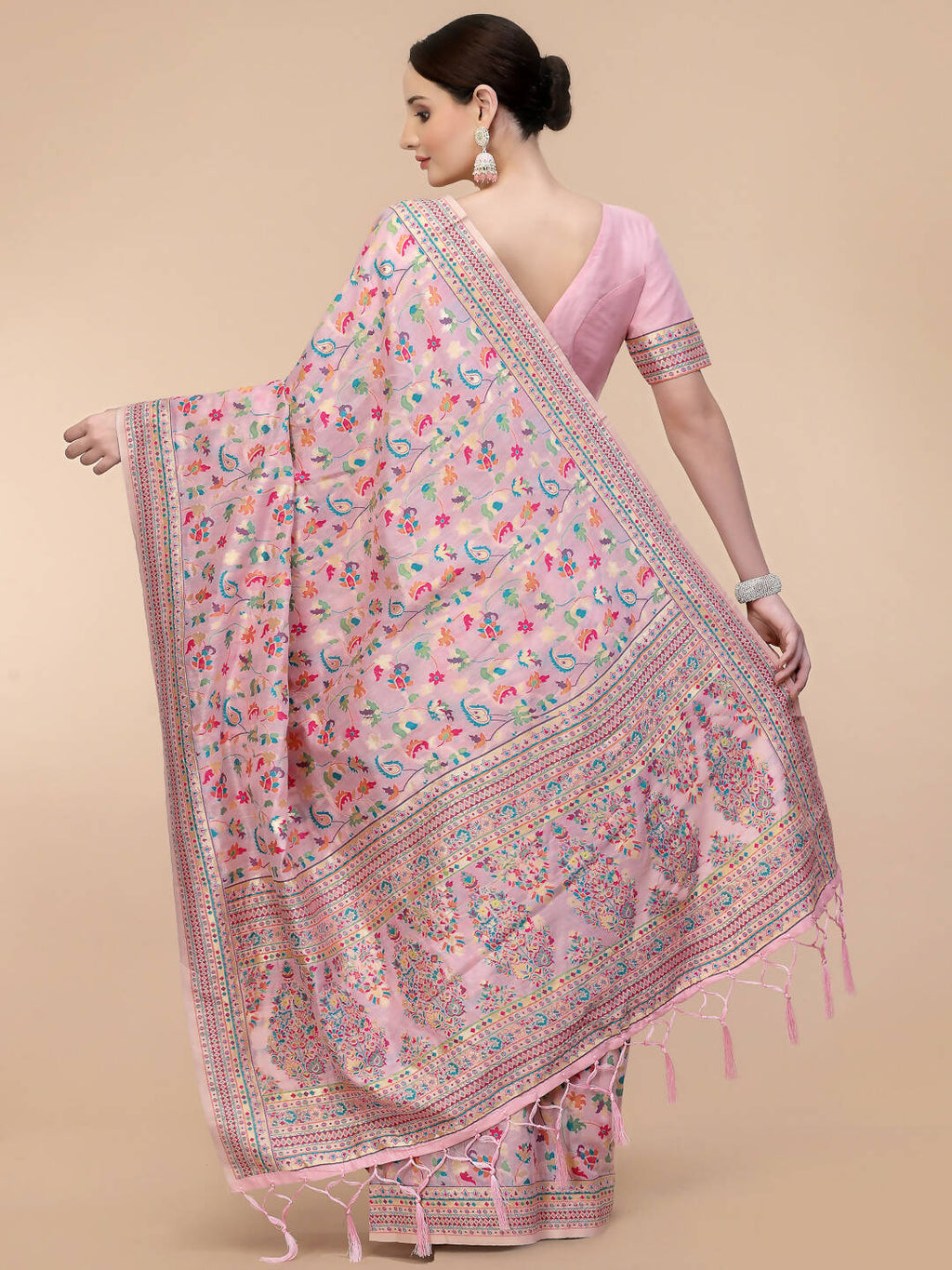 Light Pink Silk Blend Woven Design Saree With Unstitched Blouse Piece - Aloki