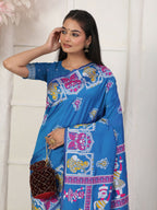 Shree Shyam Fashion Silk Blend Blue Saree - Distacart