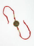NVR Men Red & Gold-Toned Stone-Studded Rakhi With Roli Chawal & Chocolate - Distacart