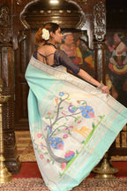 Very Much Indian Handloom Pure Silk Muniya Border Paithani - Electric Blue - Distacart