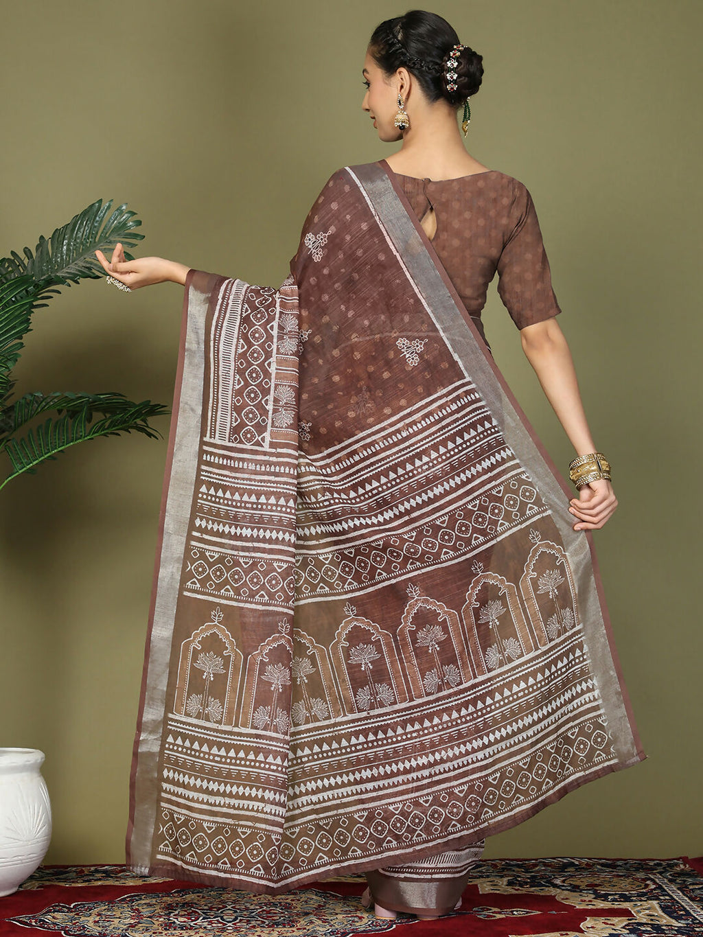 Shree Shyam Fashion Cotton Brown Saree - Distacart