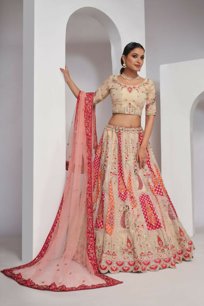 Kesar Fab Chiku Silk Embroidered Lehenga