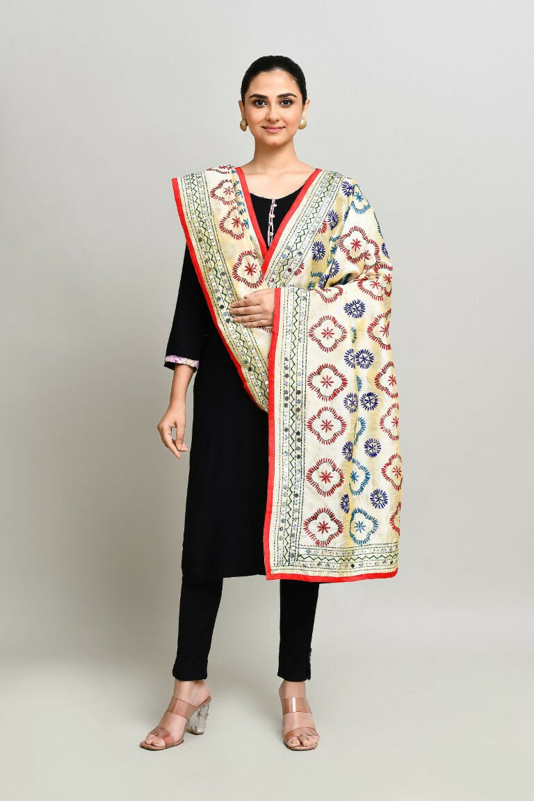Joban Fashion Multi Color Cotton Embroidery Work Phulkari Dupatta