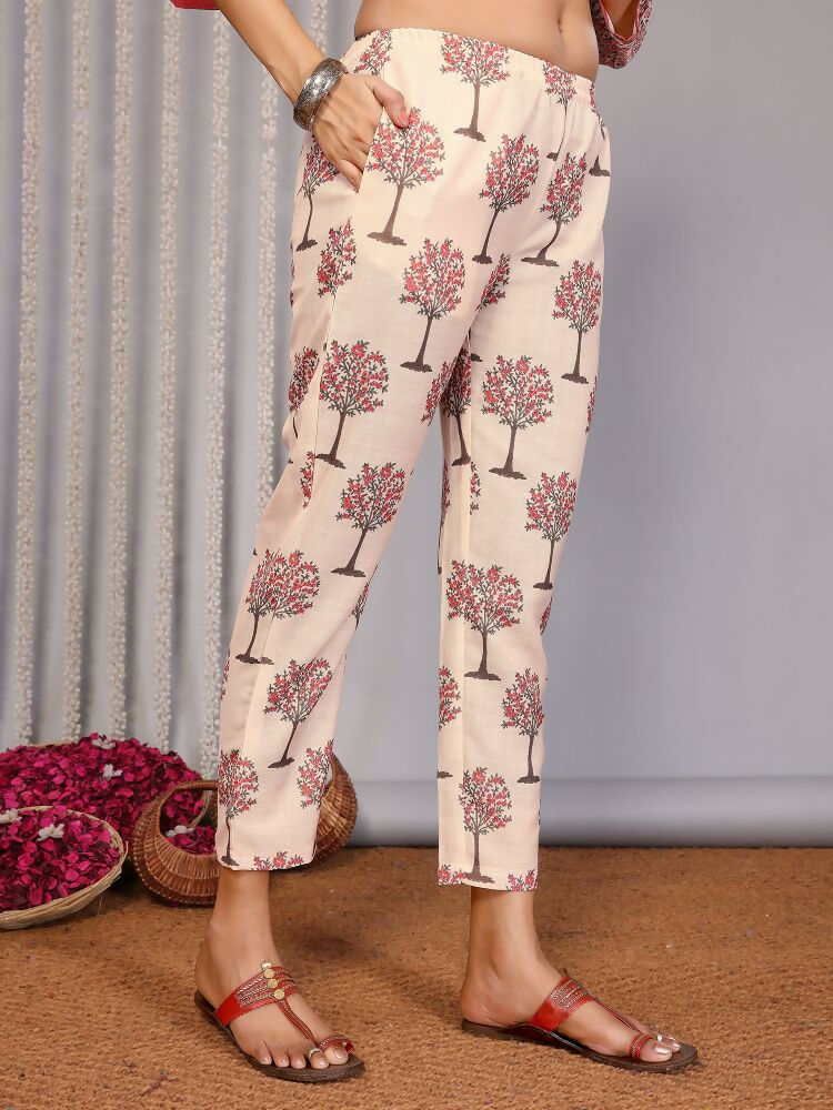 Joban Fashion Women Cream Linen Printed Stitched Kurta Set - Distacart