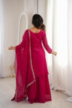 Lehenga Mart Designer Sharara Suit With Kurta, Sharara, Dupatta For Women-Dark Rani - Distacart