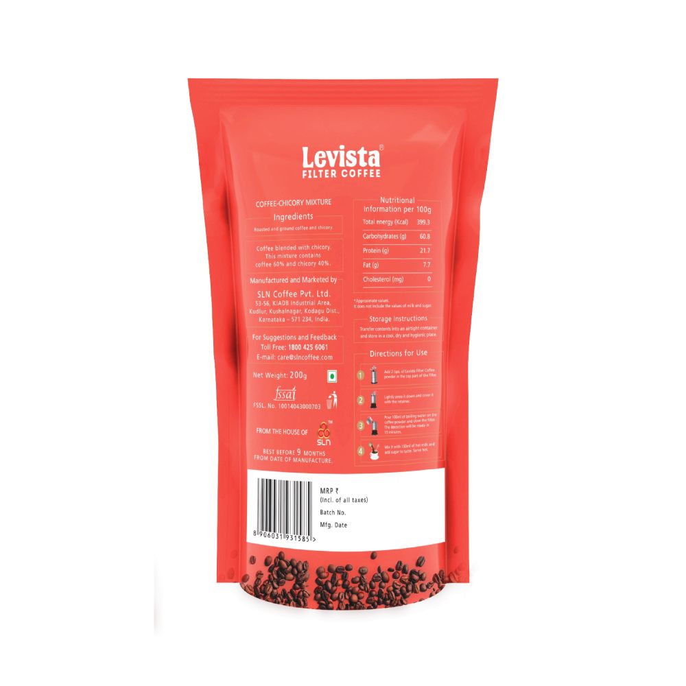 Levista Filter Coffee 60:40 Pouch - Distacart