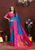 Lorenvalley Fashion Firozi Soft Paithani Silk Woven Design Rich Zari Meenakari Weaving Saree