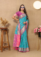 Lorenvalley Fashion Firozi Patola Silk Woven Design with Zari Meenakari Weaving motifs motifs Pallu Saree