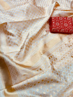 DEIANA'S Beautiful Designer Golden zari Soft Lichi Silk Saree - Cream