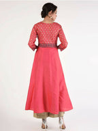 Cheera Women Stylish Hand Block Printed Cotton Blend Flared Kurta - Peach