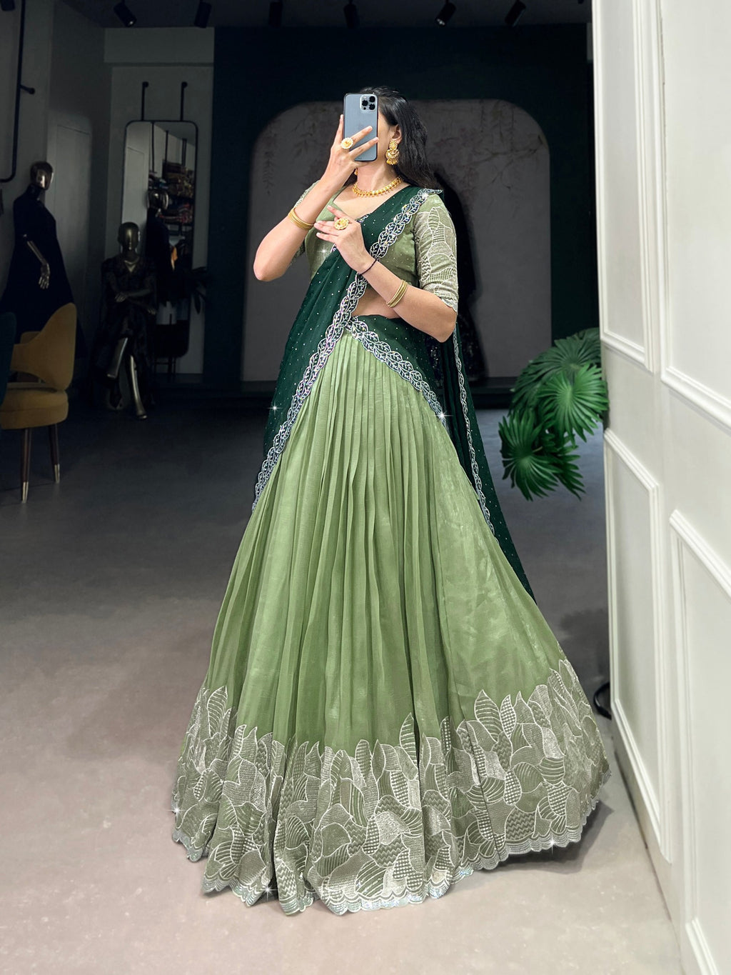 Lehenga Mart Designer Wedding Lehenga Choli For Women - Parrot Green