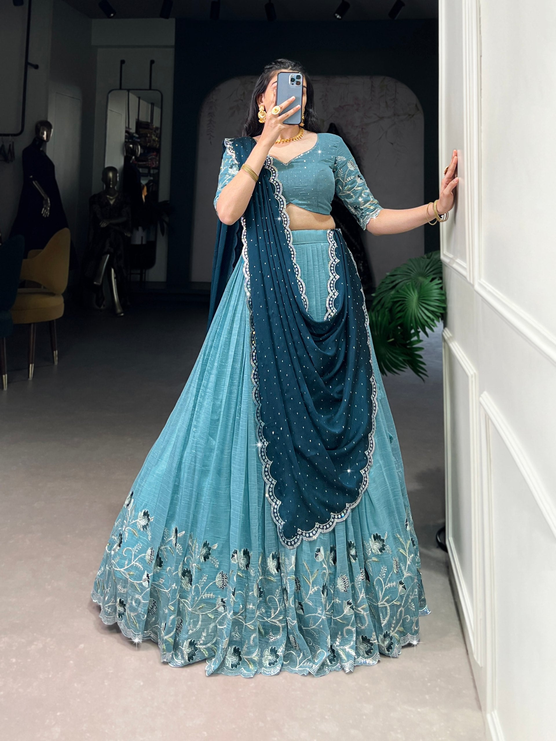 Lehenga Mart Designer Wedding Lehenga Choli For Women - Sky Blue