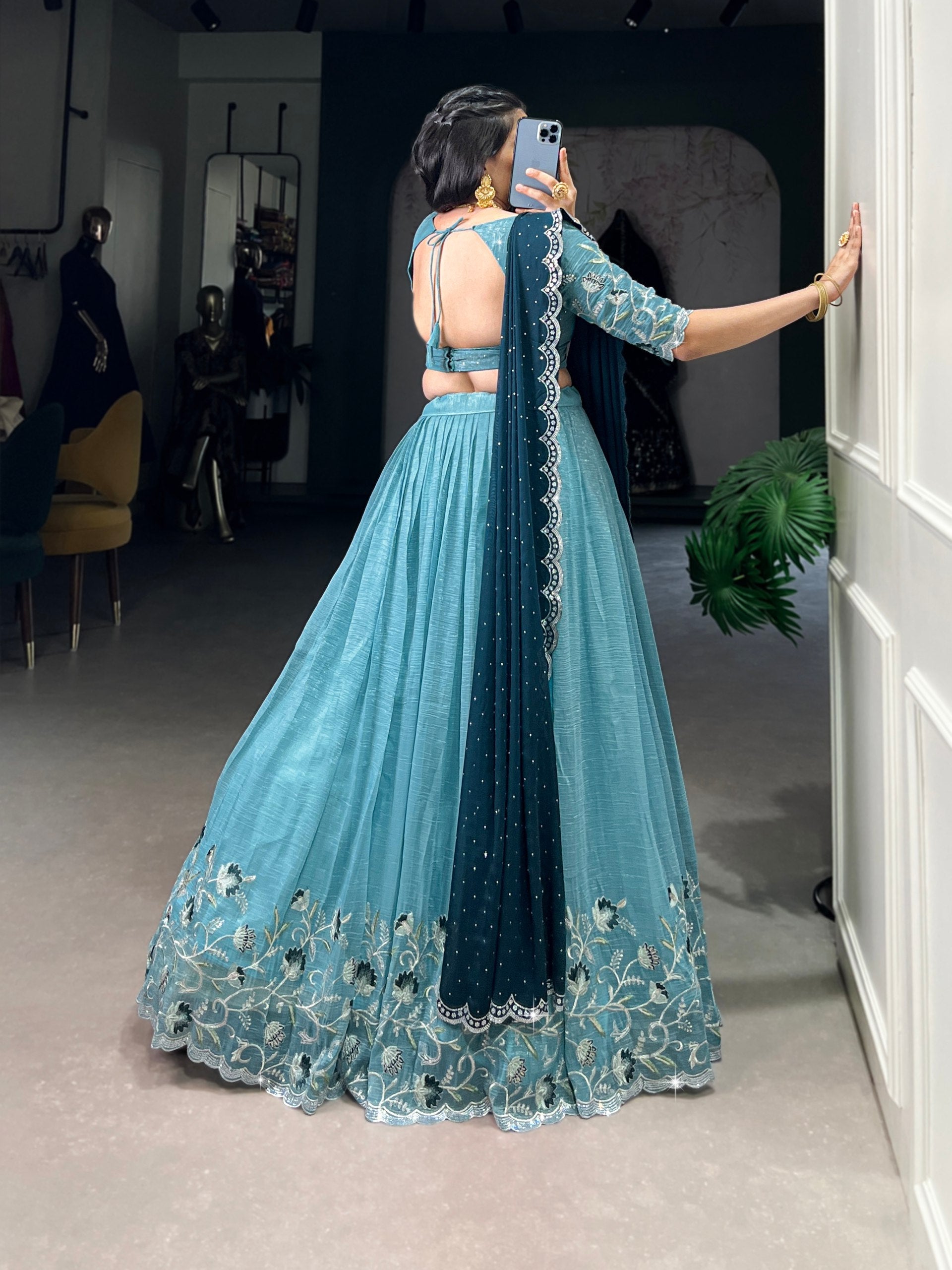 Lehenga Mart Designer Wedding Lehenga Choli For Women - Sky Blue