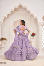 Eilara Women'S Light Purple Butterfly Net White Cotton Thread And Zari Sequence Embroidered Work Lehenga Choli For Party Wear