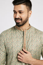 Ethnic India Blue Men's Kurta Floral Polyester