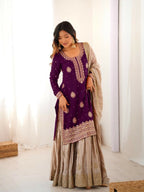 Lehenga Mart Designer Sharara Suit With Kurta, Sharara, Dupatta For Women-Wine - Distacart