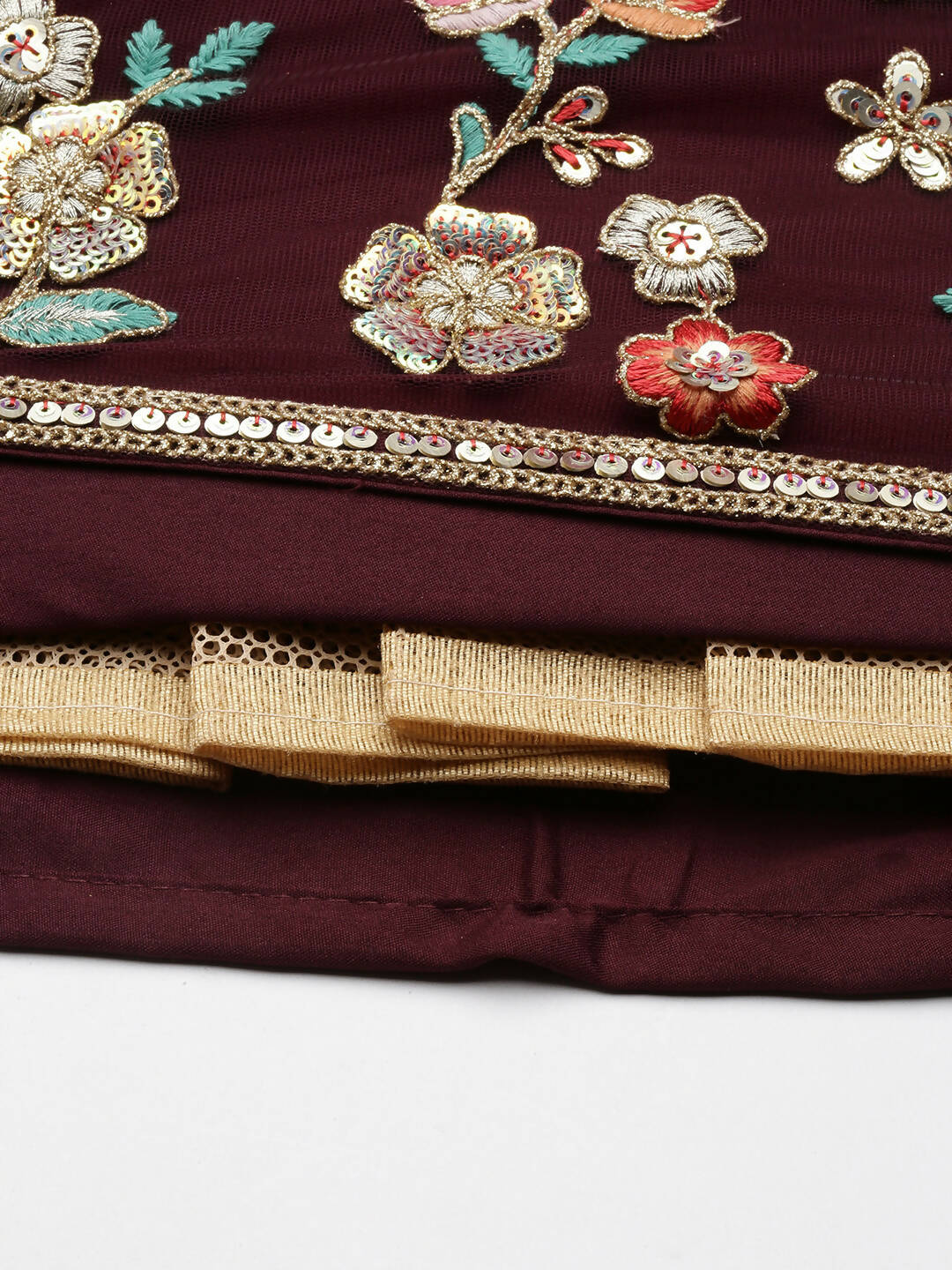 House of Panchhi Burgundy Net Sequinse Work Lehenga & Blouse, Dupatta